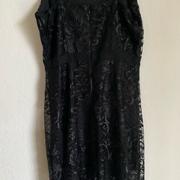 Reveuse Ruffle Hem Black Crochet Lace Semi sheer Coquette Goth Midi Sexy Dress L - Picture 10 of 13